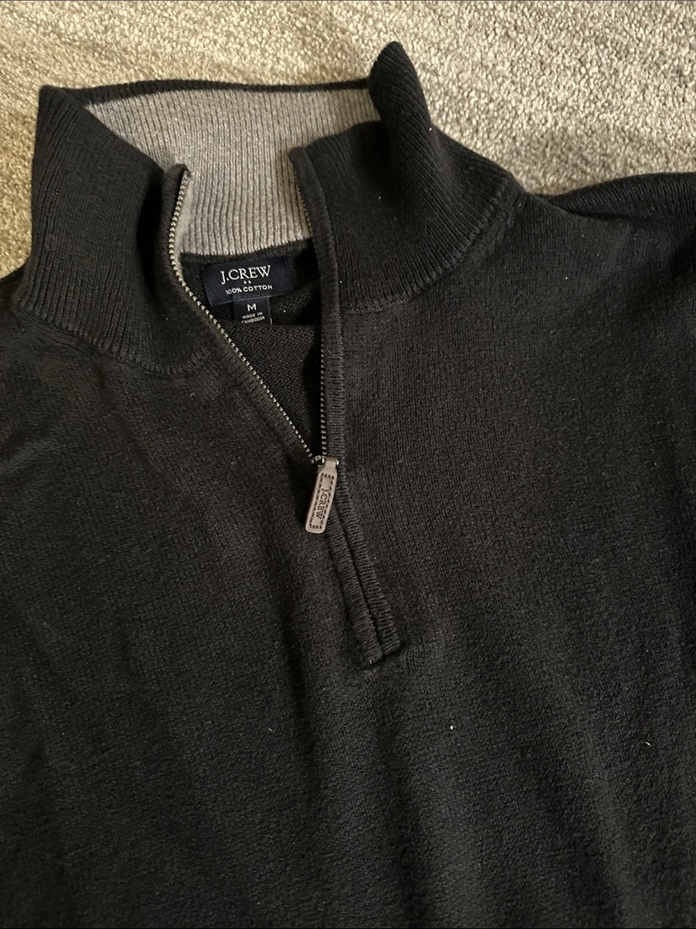 J. Crew Men's Black Half-Zip Sweater with Contrast Collar
